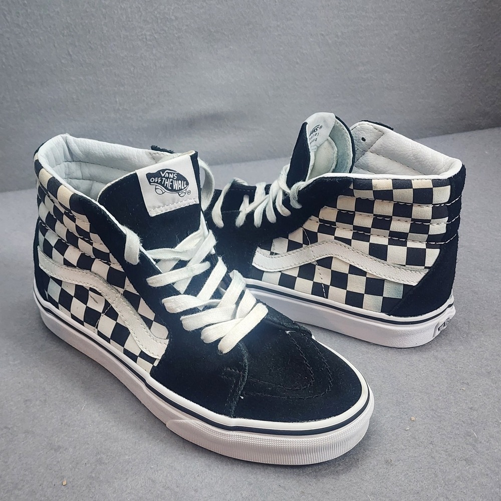 Vans Sk8-Hi Sneakers Black White Checkerboard Skater Shoes Womens 6 Mens 4.5